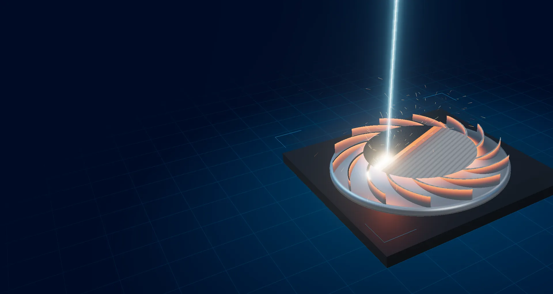 Et turbinehjul i titanium bliver 3D-printet lag for lag med laser (SLM)