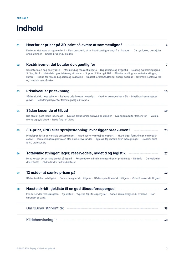 Side fra Prisguide 2026: Hvad koster industriel 3D-print?