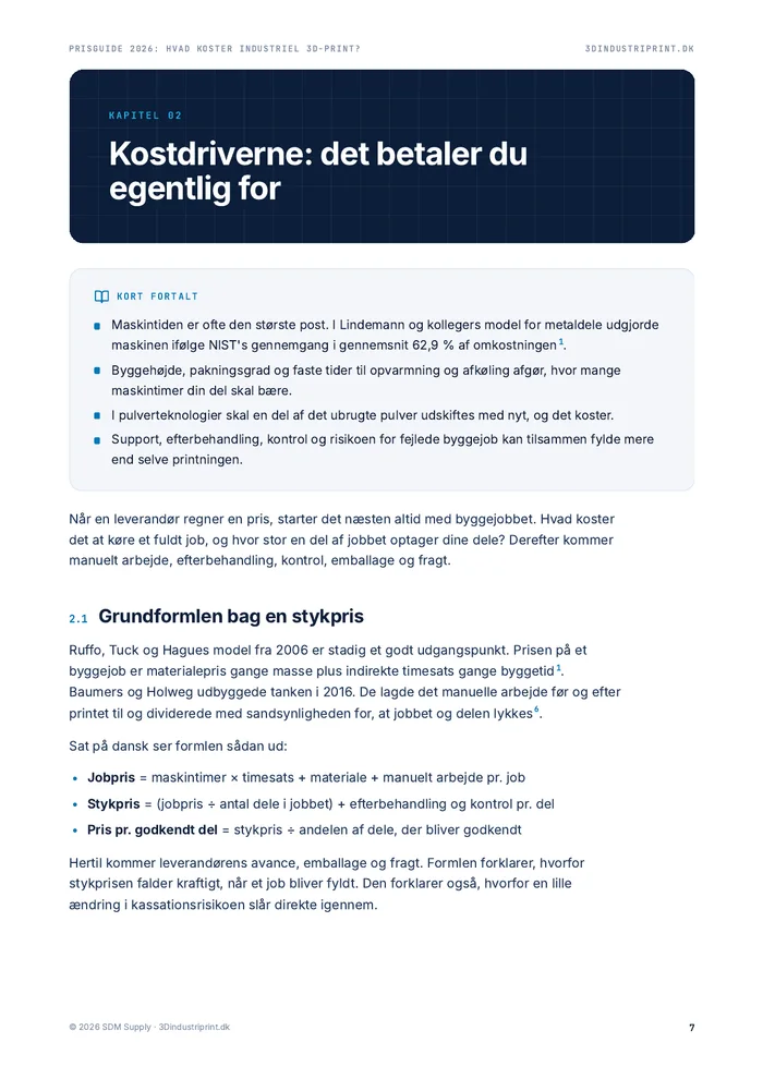 Side fra Prisguide 2026: Hvad koster industriel 3D-print?