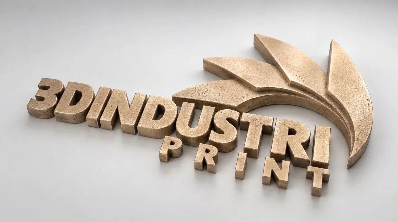 3Dindustriprint-logoet i Bronze (Metalstøbning), som støbt