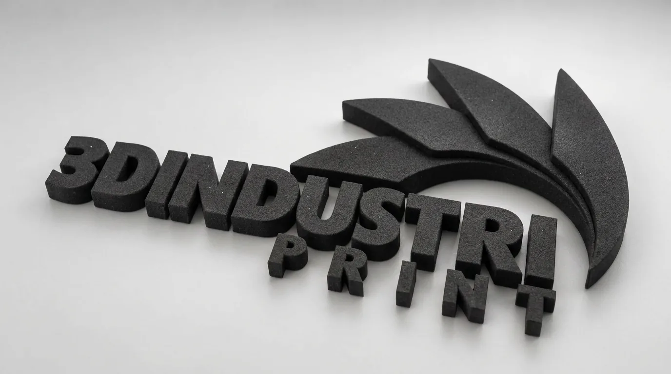 3Dindustriprint-logoet i Nylon PA12 (SLS), som printet, indfarvet sort
